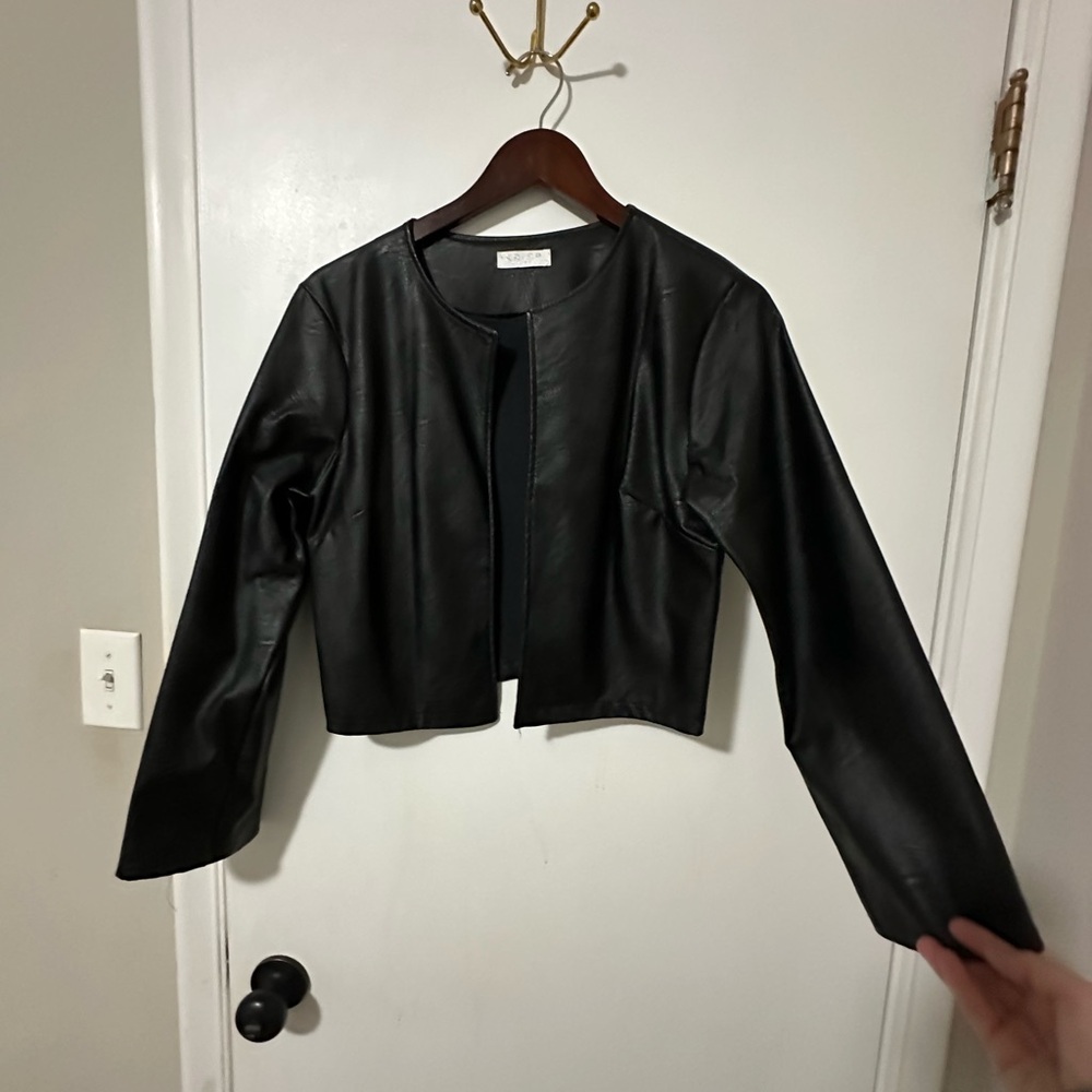 Vince Black Leather Cropped Jacket